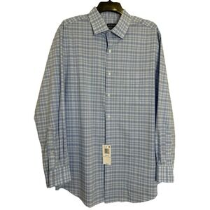 Van Heusen Reg Fit Long Sleeve Stain Shield Shirt Blue Check Sz L‎ 16-16.5 32/33